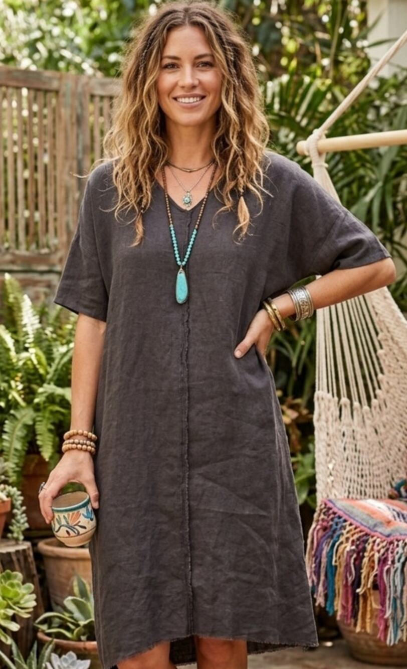 Laura Siegel linen lagenlook midi dress